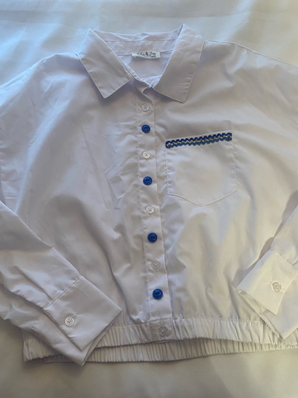 Kids White Button-Front Jacket with Blue Accents